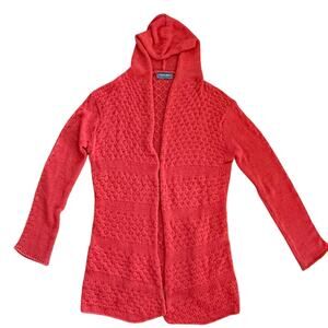 Wooden Ships Open Front Loose Knit Hood Lightweight Long Cardigan, Size M/L